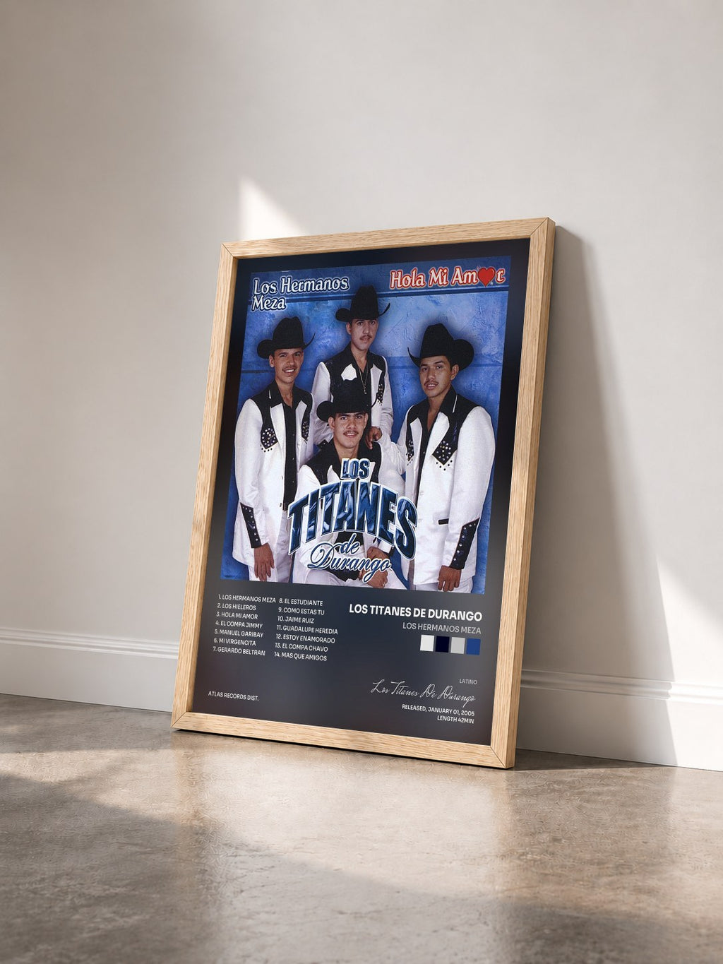 #bois Tableau de l'album Los Hermanos Meza de Los Titanes De Durango vu de trois quarts, cadre en bois brut