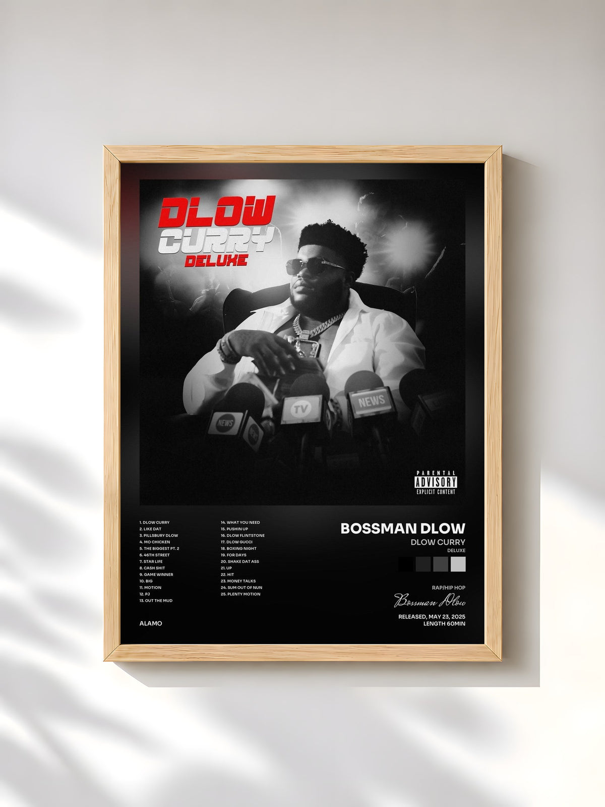 #bois Tableau de l'album Dlow Curry (Deluxe) de Bossman Dlow, cadre en bois brut, imprimé et encadré en France