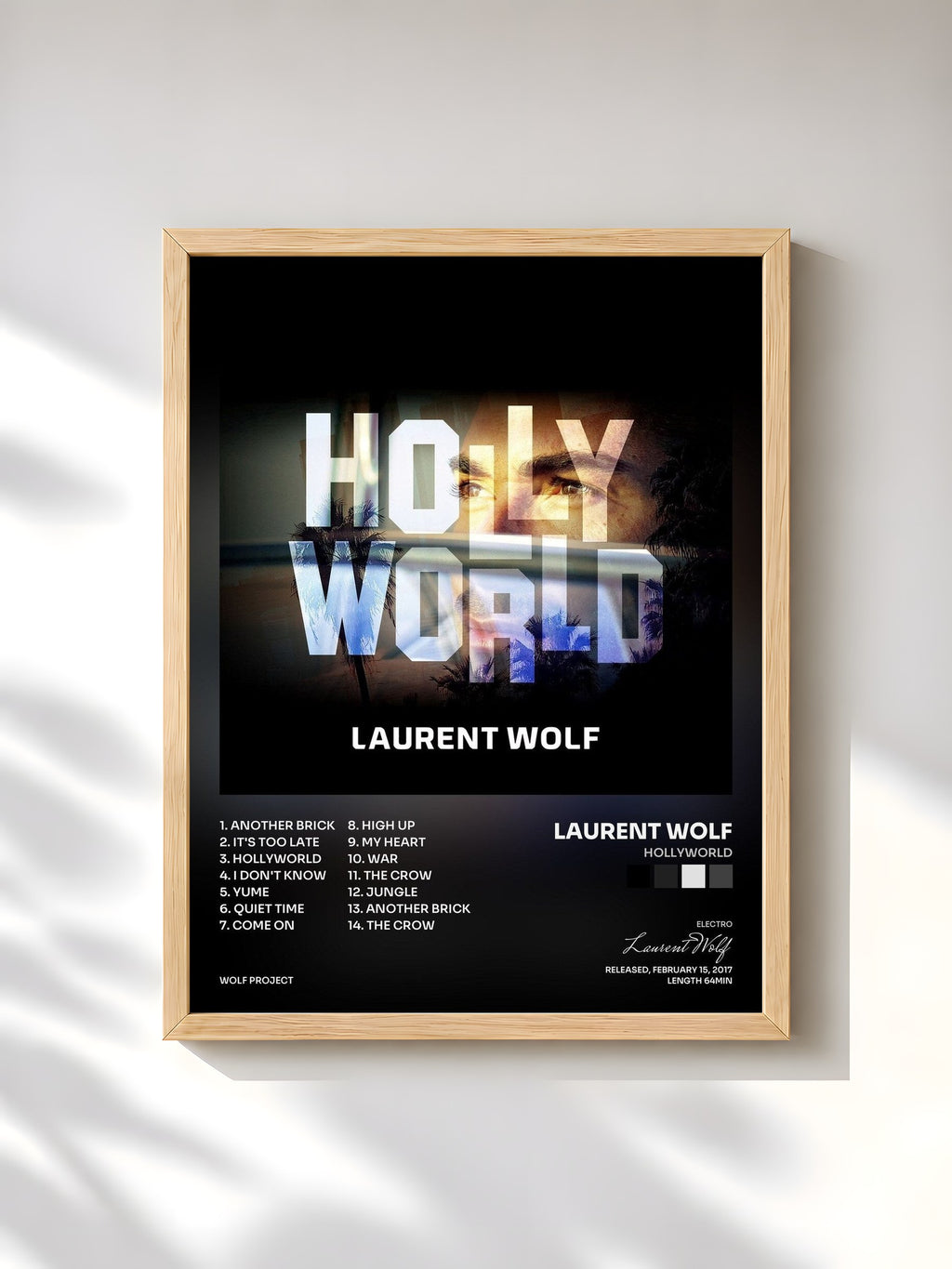 #bois Tableau de l'album Hollyworld de Laurent Wolf, cadre en bois brut, imprimé et encadré en France