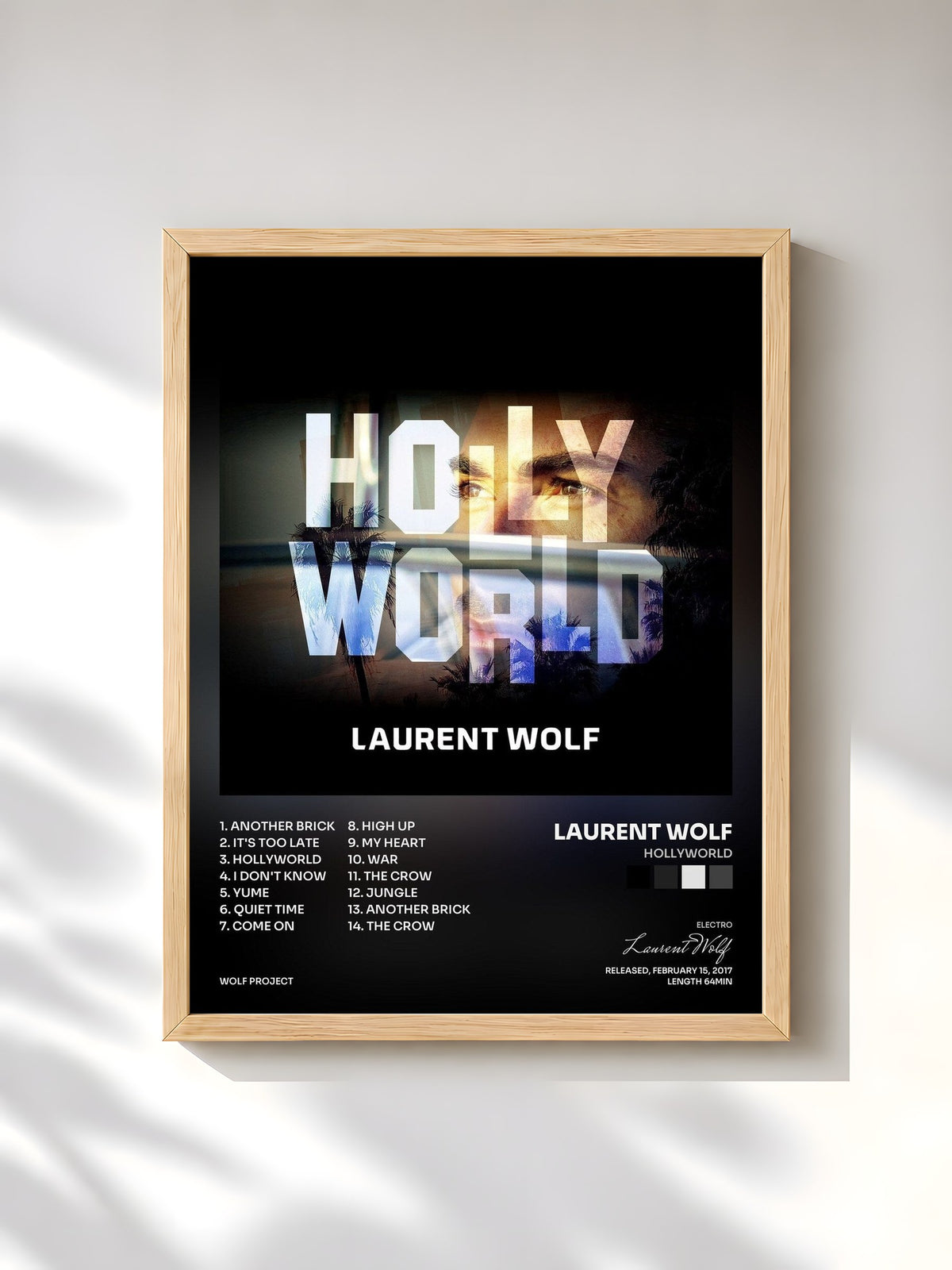 #bois Tableau de l'album Hollyworld de Laurent Wolf, cadre en bois brut, imprimé et encadré en France