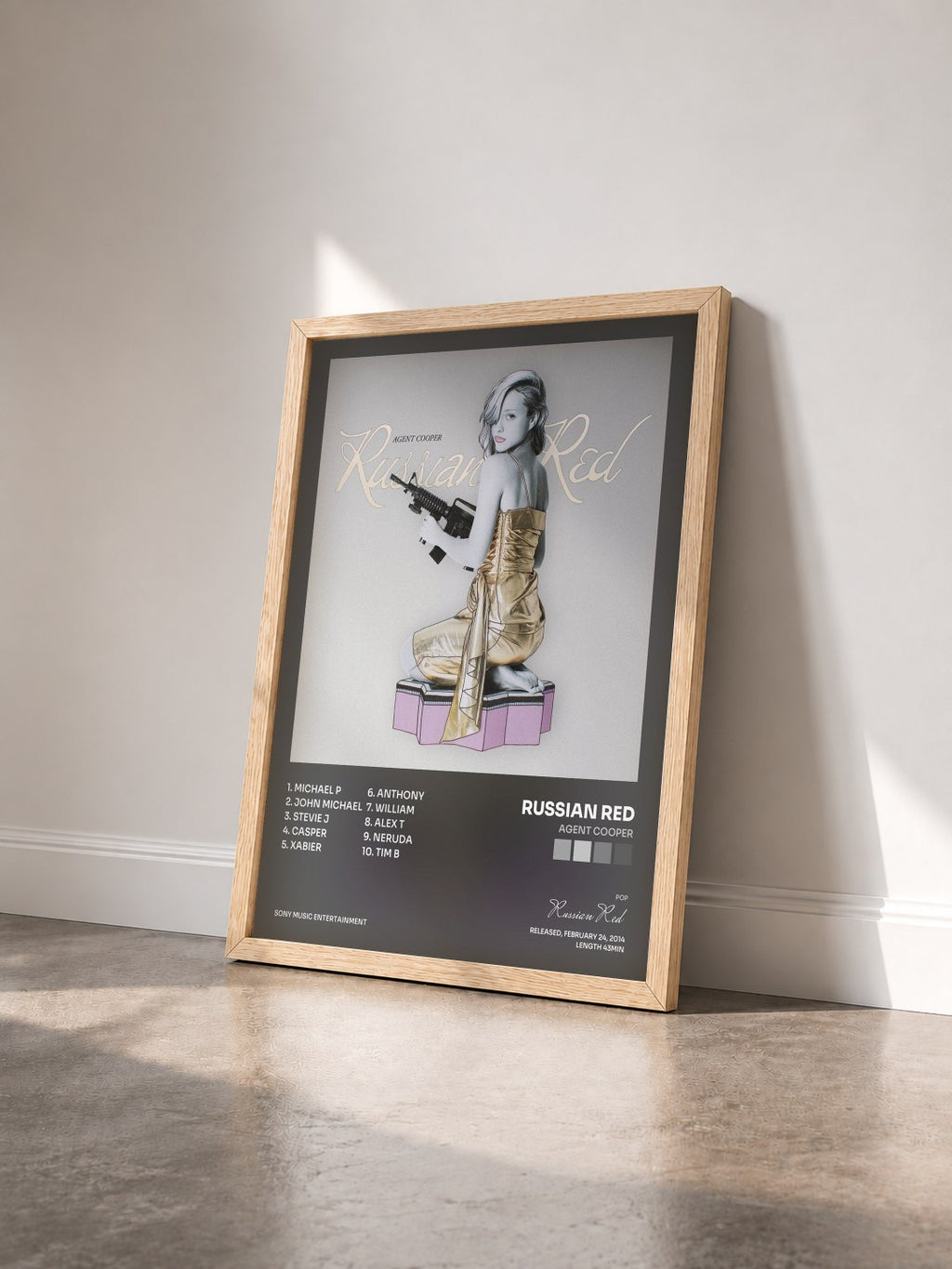 #bois Tableau de l'album Agent Cooper de Russian Red vu de trois quarts, cadre en bois brut