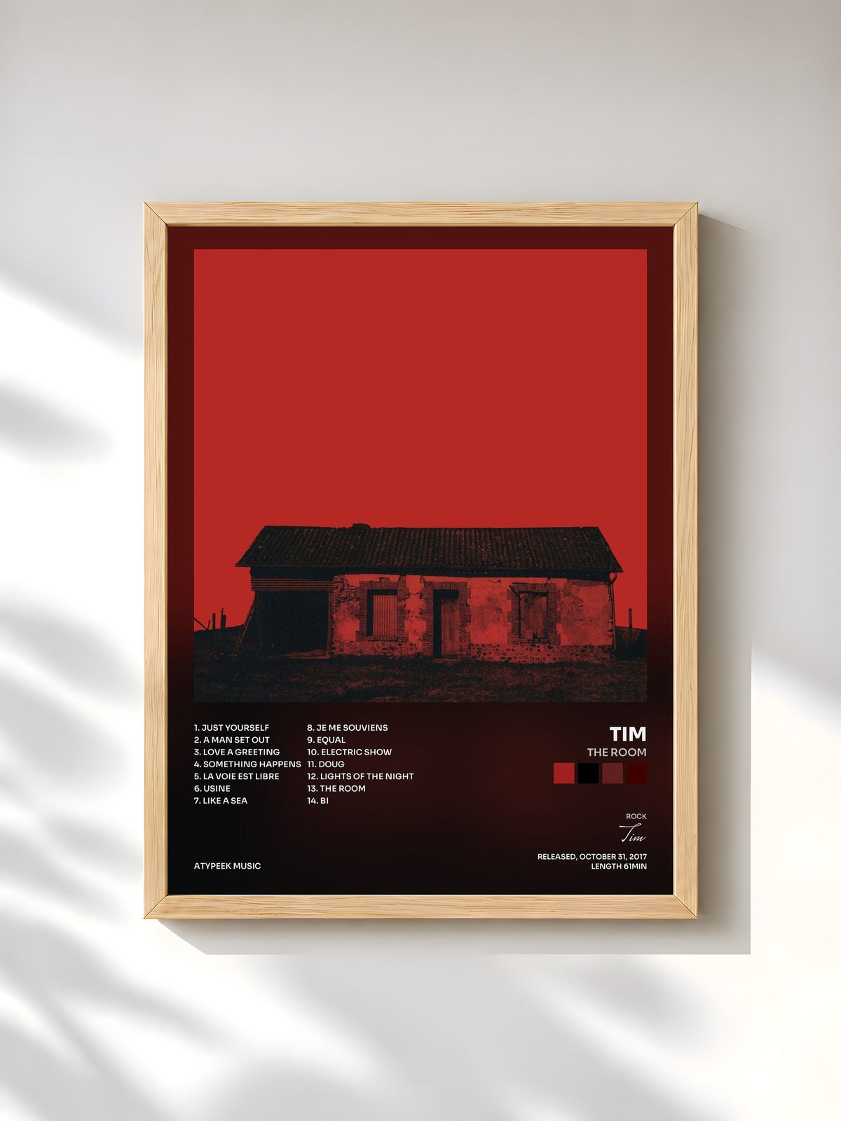 #bois Tableau de l'album The Room de Tim, cadre en bois brut, imprimé et encadré en France