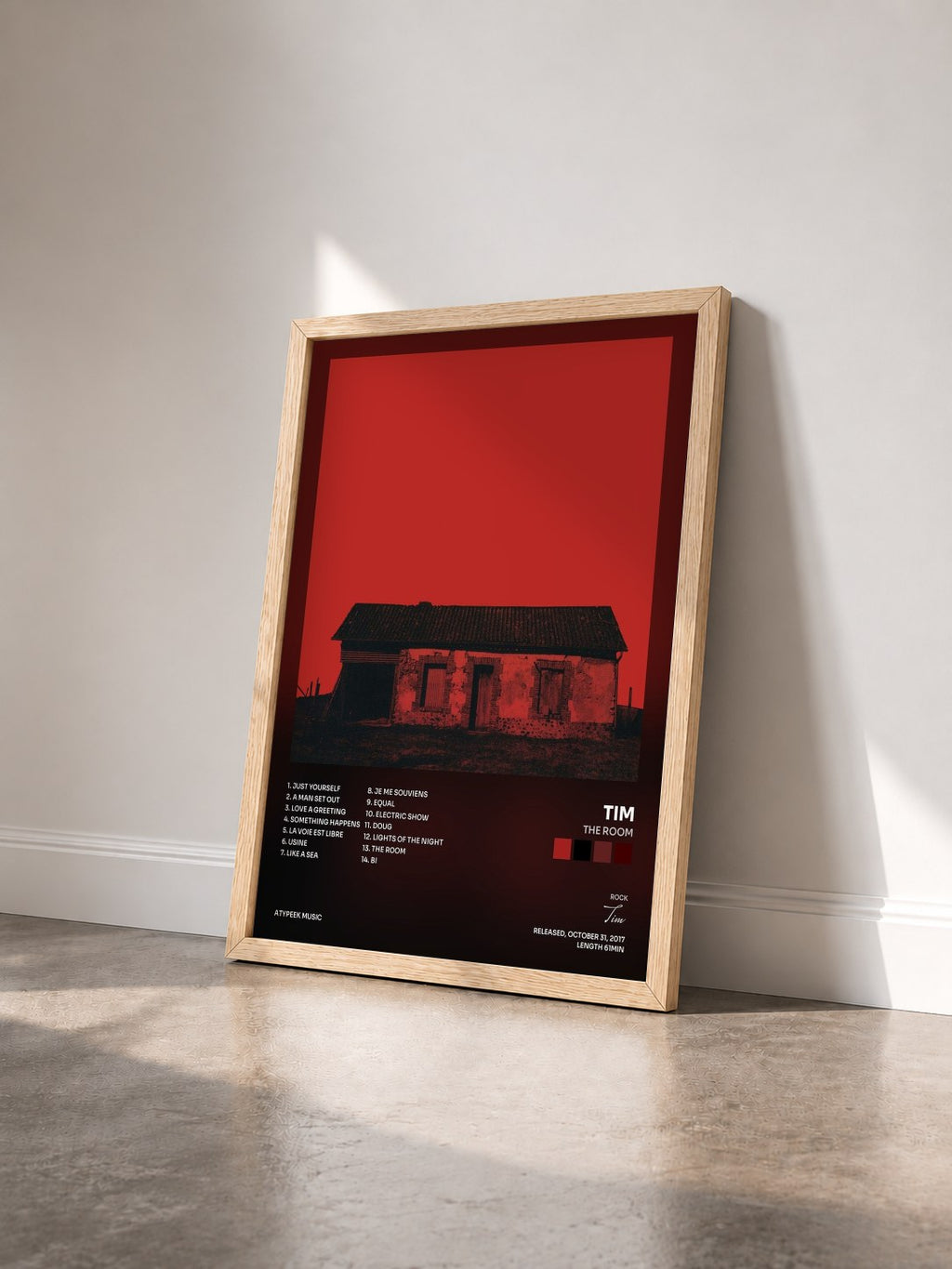 #bois Tableau de l'album The Room de Tim vu de trois quarts, cadre en bois brut