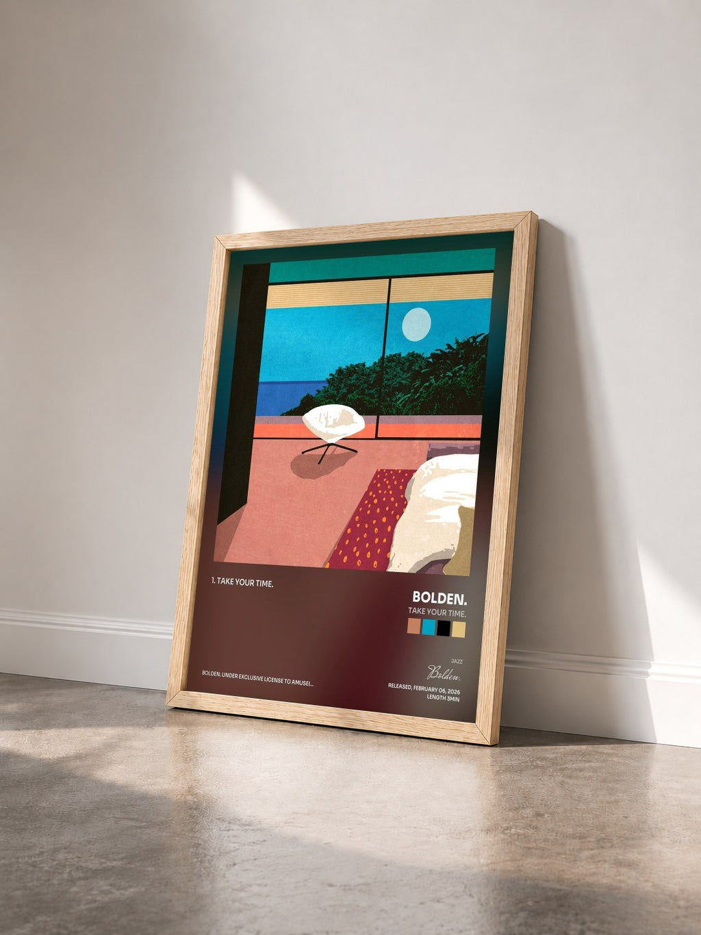 #bois Tableau de l'album Take your time. de Bolden. vu de trois quarts, cadre en bois brut
