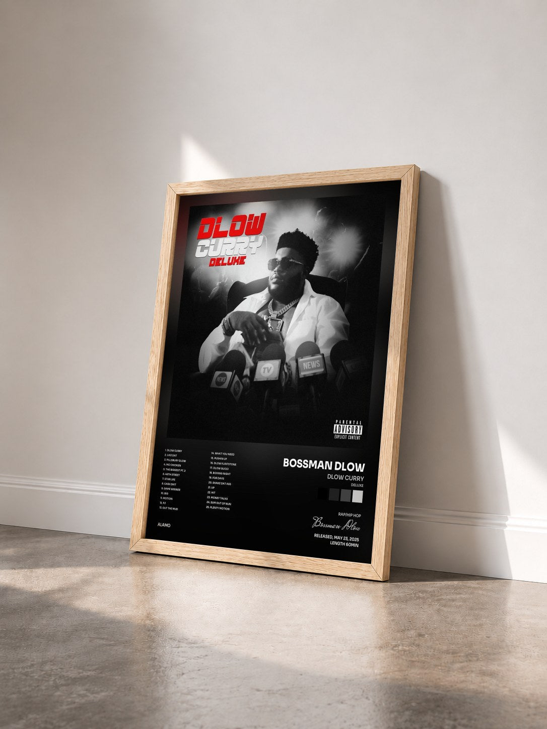 #bois Tableau de l'album Dlow Curry (Deluxe) de Bossman Dlow vu de trois quarts, cadre en bois brut