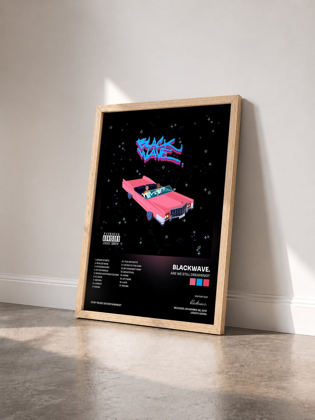 #bois Tableau de l'album ARE WE STILL DREAMING? de blackwave. vu de trois quarts, cadre en bois brut