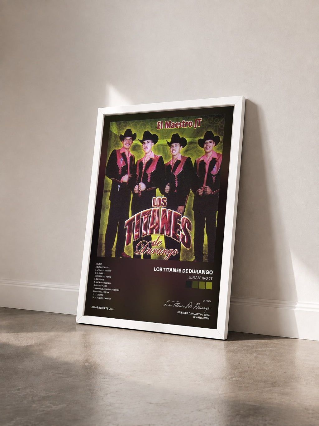 #blanc Tableau de l'album El Maestro JT de Los Titanes De Durango vu de trois quarts, cadre blanc
