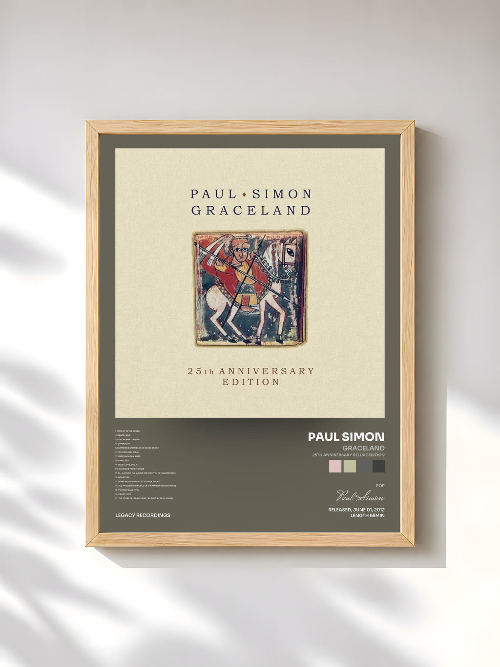 #bois Tableau de l'album Graceland (25th Anniversary Deluxe Edition) de Paul Simon, cadre en bois brut, imprimé et encadré en France