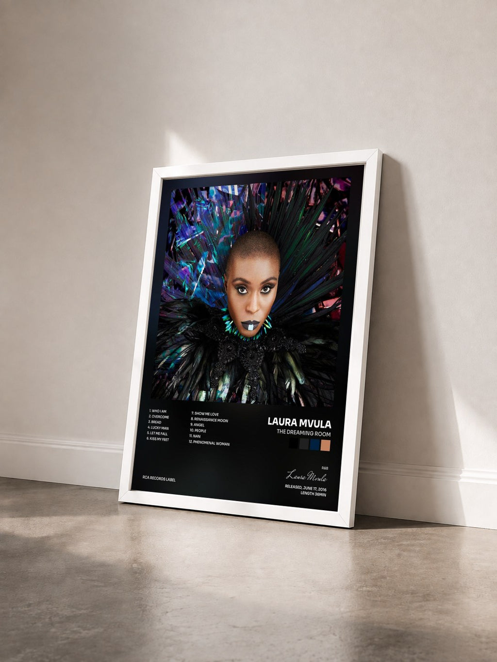 #blanc Tableau de l'album The Dreaming Room de Laura Mvula vu de trois quarts, cadre blanc