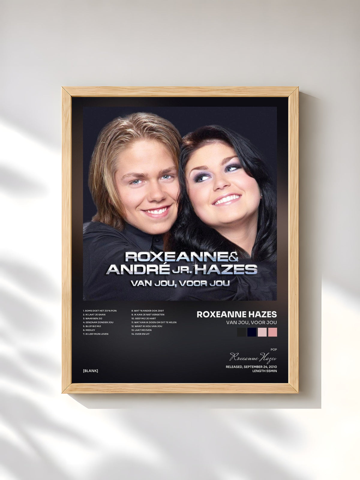 #bois Tableau de l'album Van Jou, Voor Jou de Roxeanne Hazes, cadre en bois brut, imprimé et encadré en France