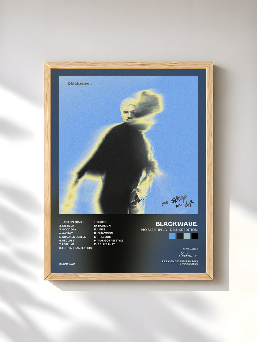 #bois Tableau de l'album no sleep in LA - deluxe edition de blackwave., cadre en bois brut, imprimé et encadré en France