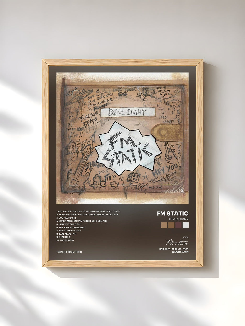 #bois Tableau de l'album Dear Diary de FM Static, cadre en bois brut, imprimé et encadré en France