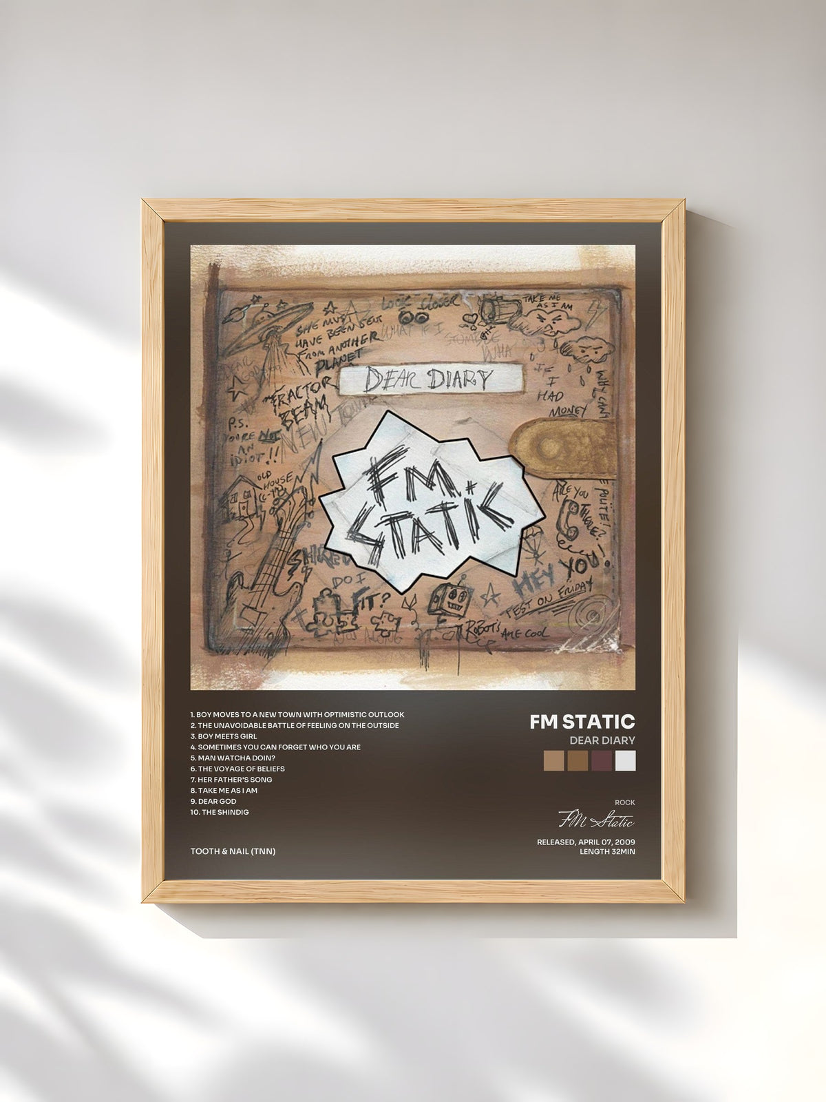 #bois Tableau de l'album Dear Diary de FM Static, cadre en bois brut, imprimé et encadré en France