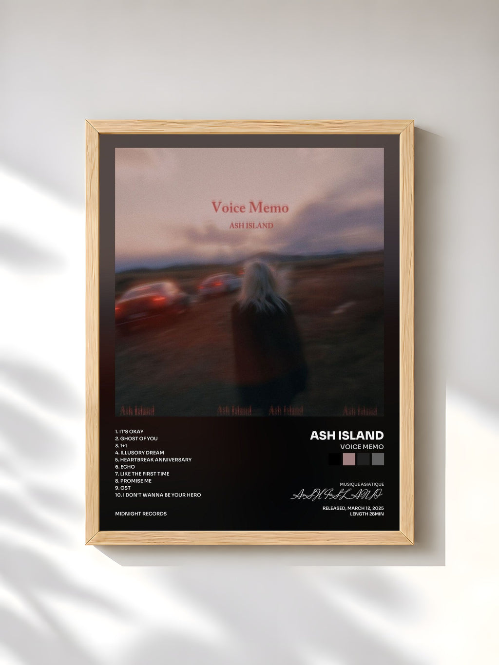 #bois Tableau de l'album Voice Memo de ASH ISLAND, cadre en bois brut, imprimé et encadré en France