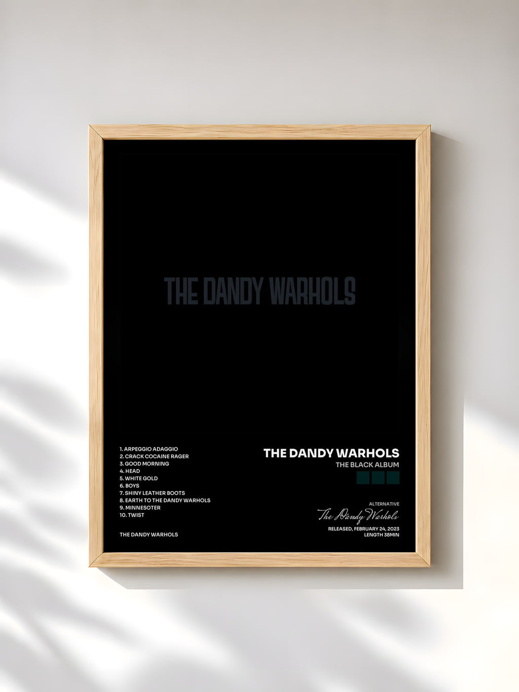 #bois Tableau de l'album The Black Album de The Dandy Warhols, cadre en bois brut, imprimé et encadré en France