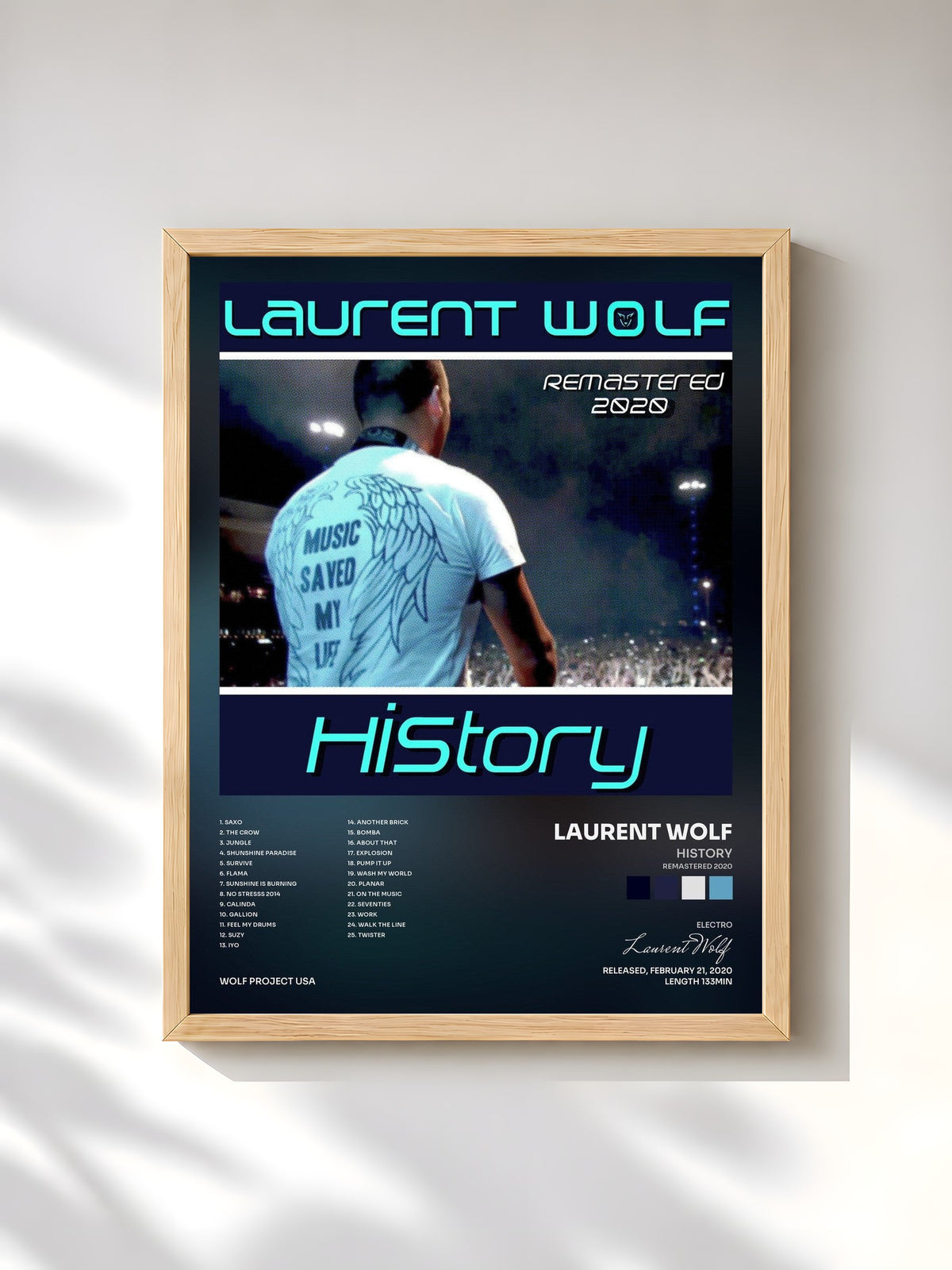 #bois Tableau de l'album History (Remastered 2020) de Laurent Wolf, cadre en bois brut, imprimé et encadré en France