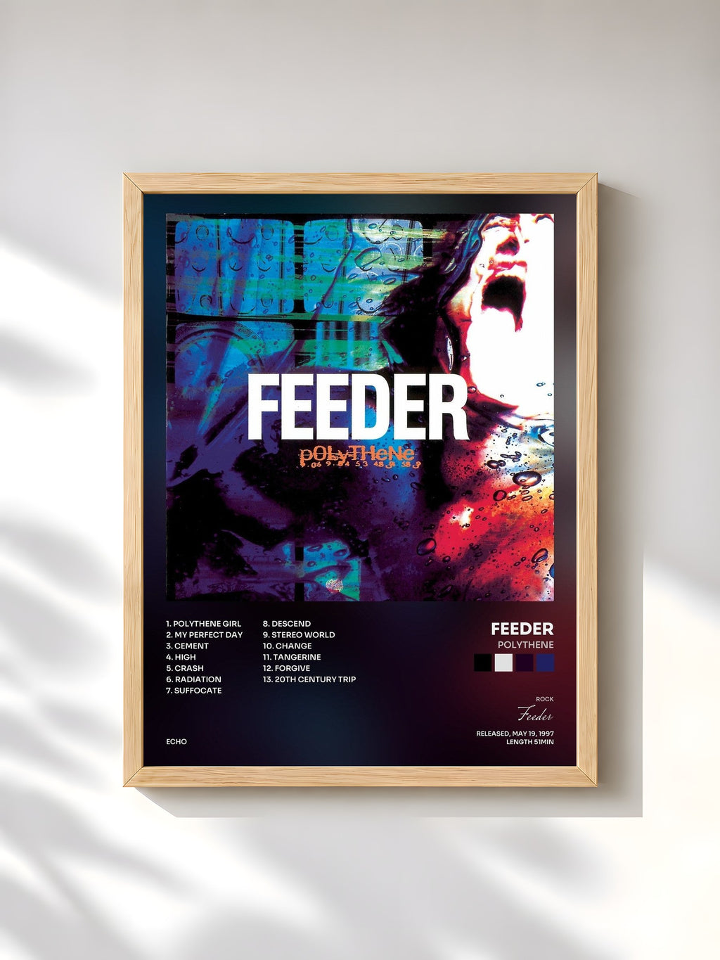 #bois Tableau de l'album Polythene de Feeder, cadre en bois brut, imprimé et encadré en France