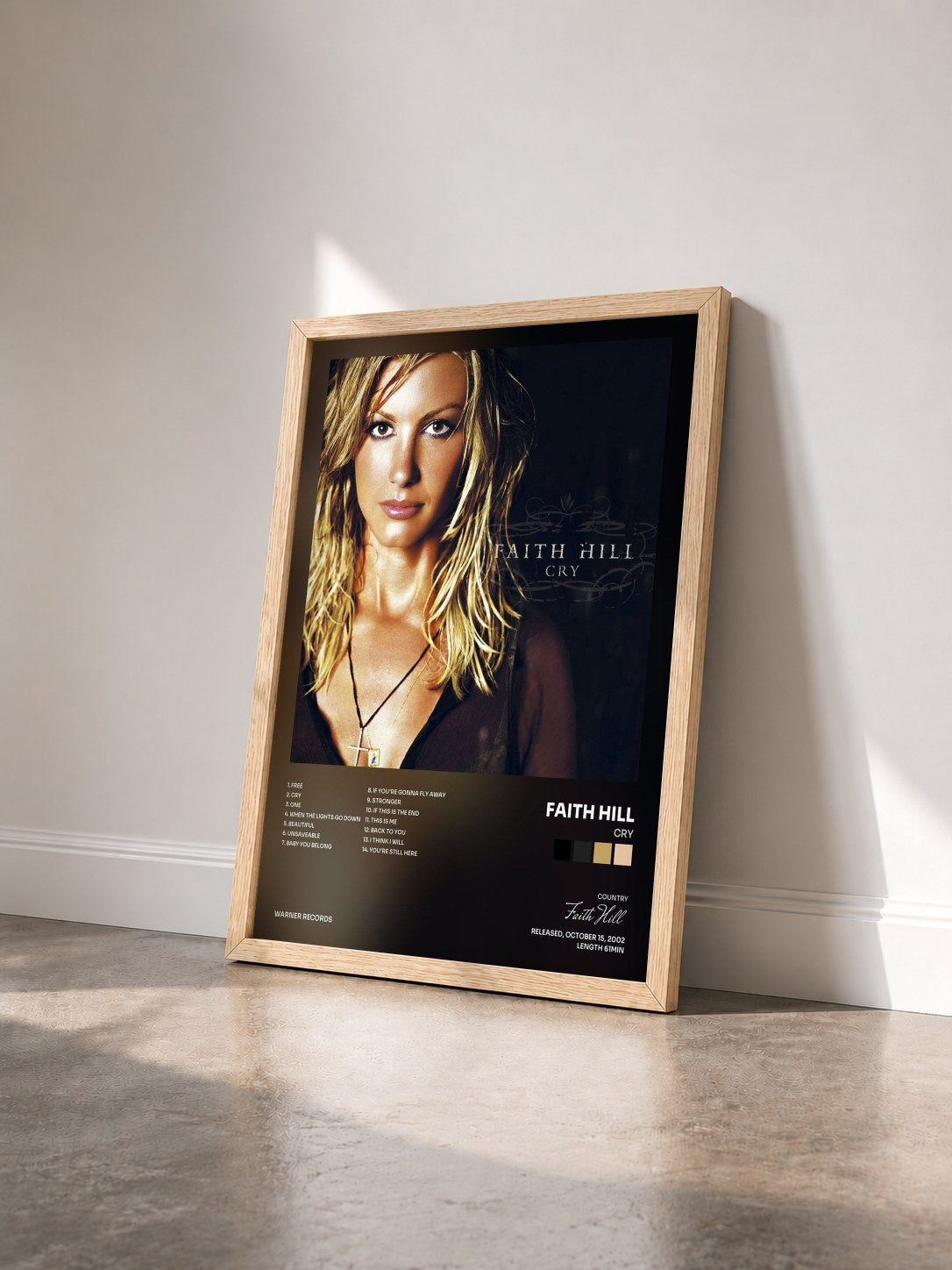 #bois Tableau de l'album Cry de Faith Hill vu de trois quarts, cadre en bois brut