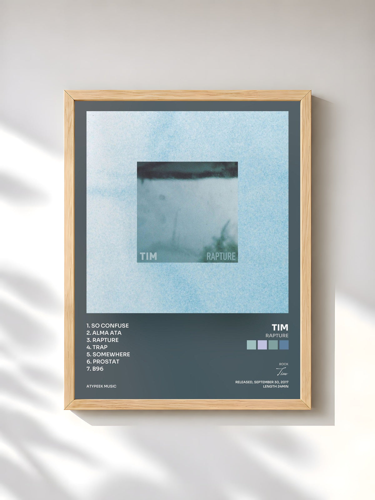 #bois Tableau de l'album Rapture de Tim, cadre en bois brut, imprimé et encadré en France