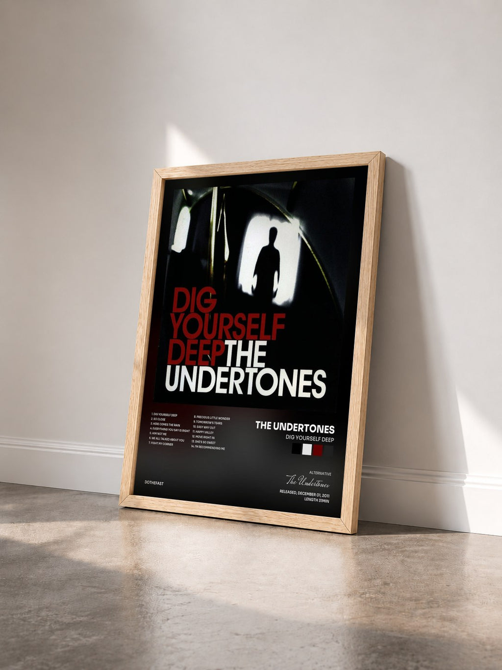 #bois Tableau de l'album Dig Yourself Deep de The Undertones vu de trois quarts, cadre en bois brut