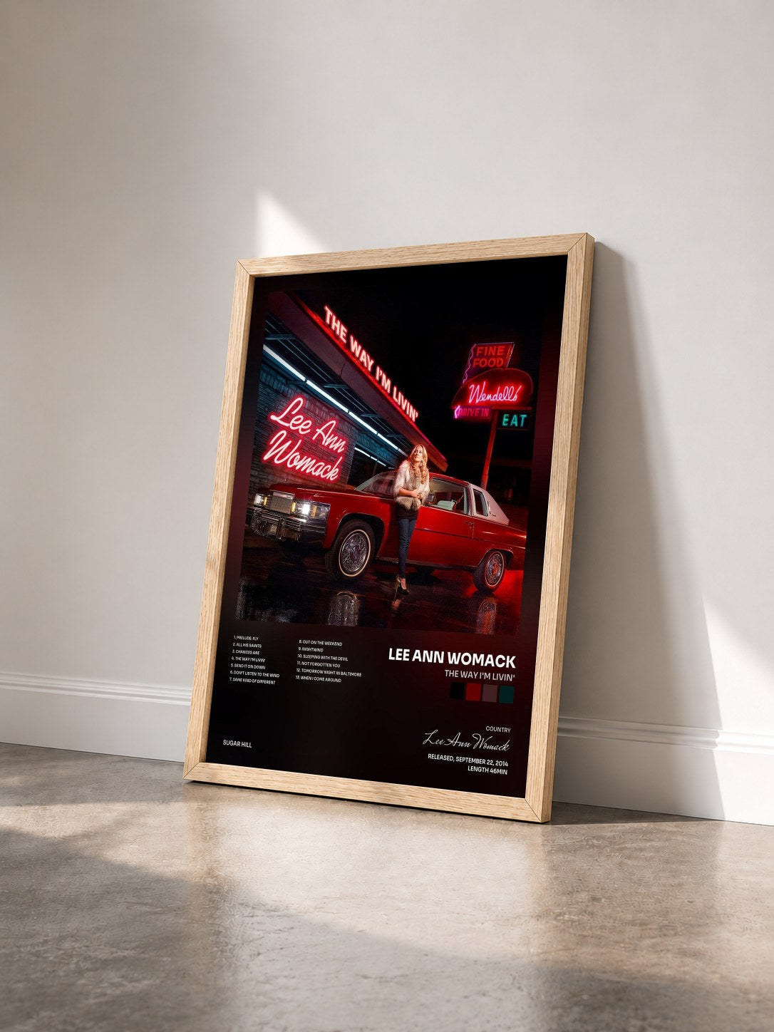 #bois Tableau de l'album The Way I'm Livin' de Lee Ann Womack vu de trois quarts, cadre en bois brut