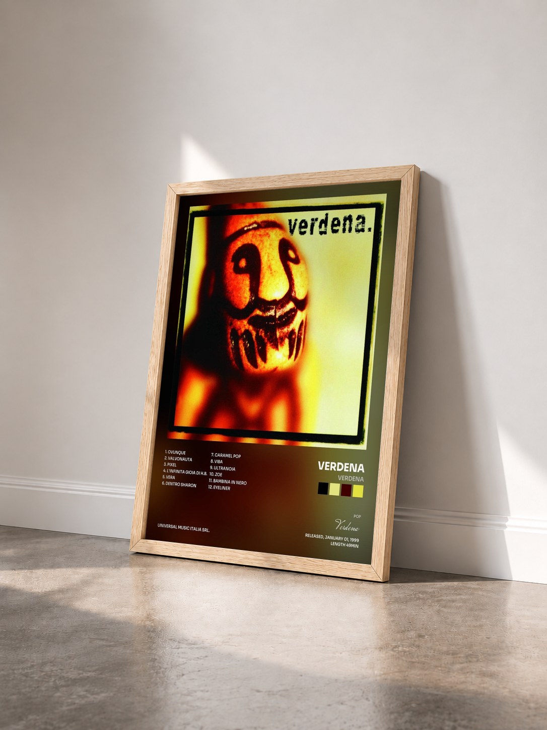 #bois Tableau de l'album Verdena de Verdena vu de trois quarts, cadre en bois brut