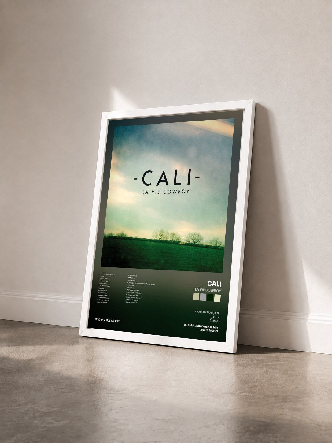 #blanc Tableau de l'album La Vie Cowboy de Cali vu de trois quarts, cadre blanc
