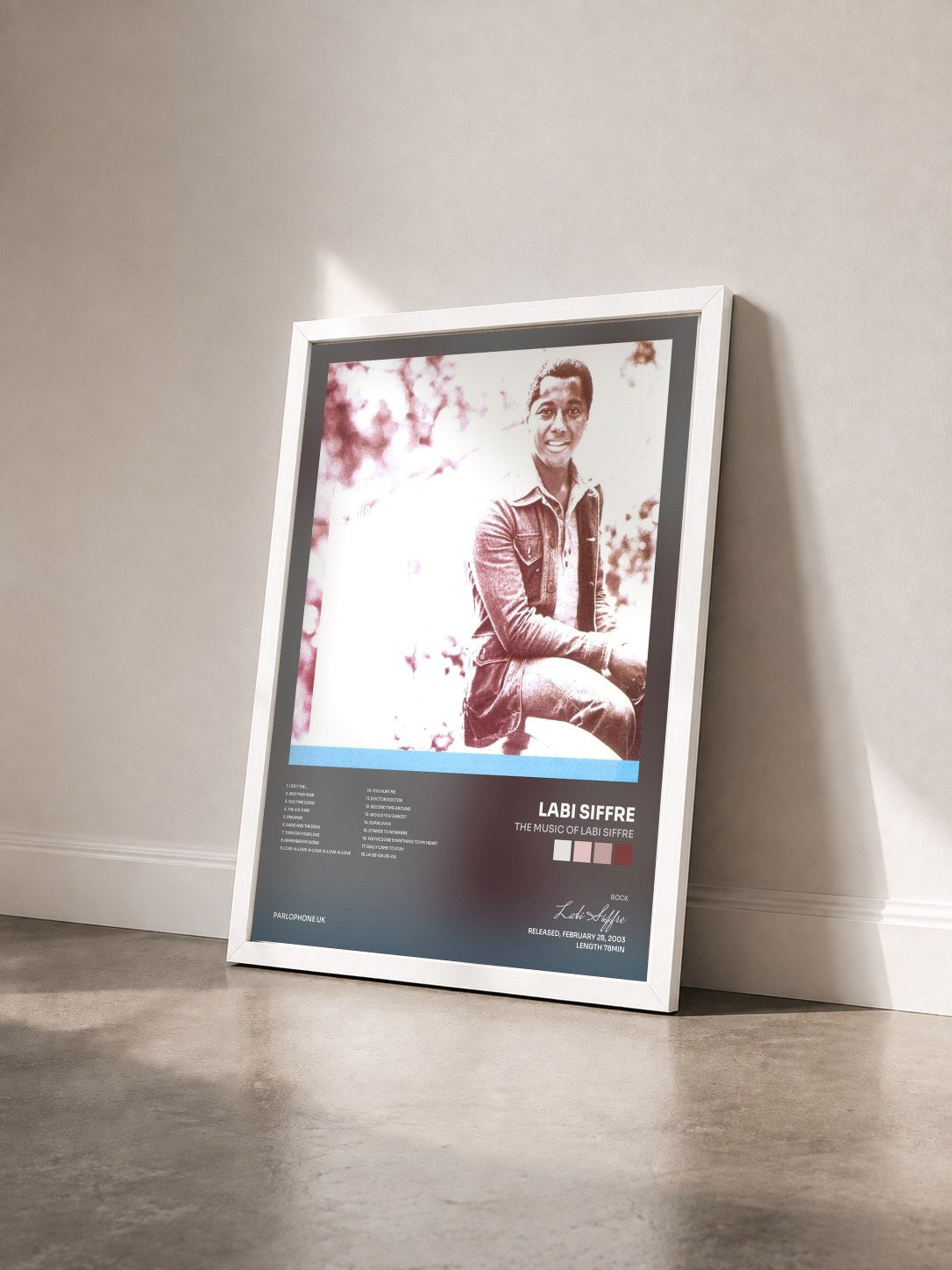 #blanc Tableau de l'album The Music Of Labi Siffre de Labi Siffre vu de trois quarts, cadre blanc