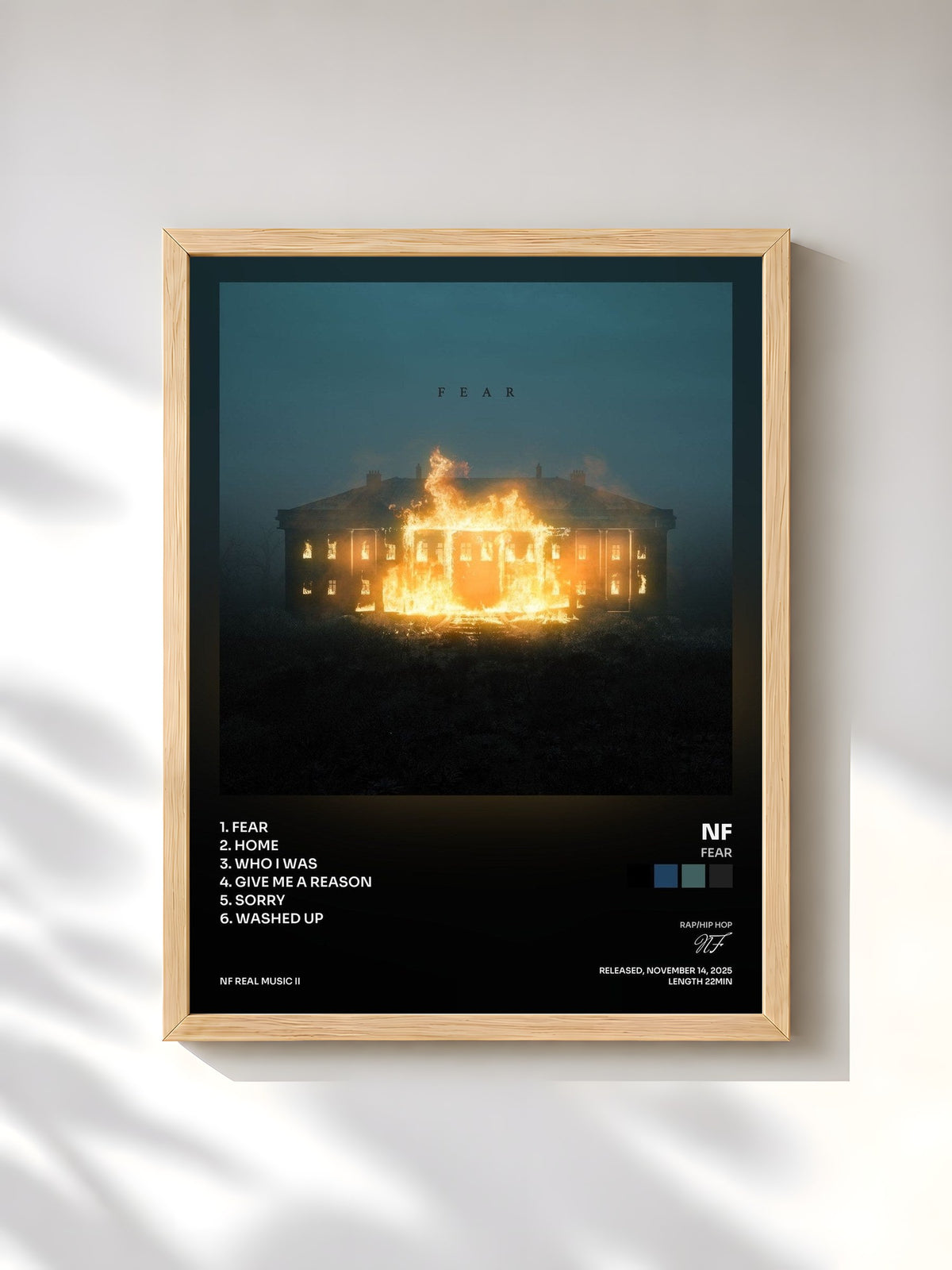 #bois Tableau de l'album FEAR de NF, cadre en bois brut, imprimé et encadré en France