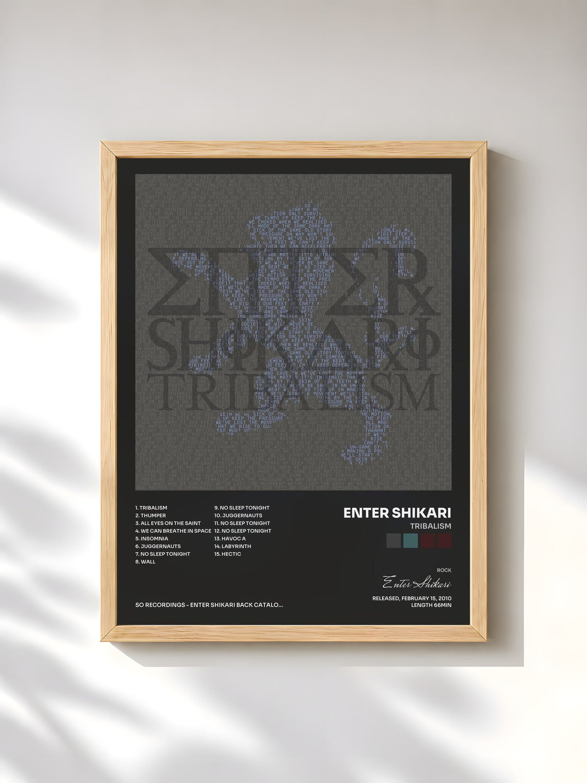 #bois Tableau de l'album Tribalism de Enter Shikari, cadre en bois brut, imprimé et encadré en France