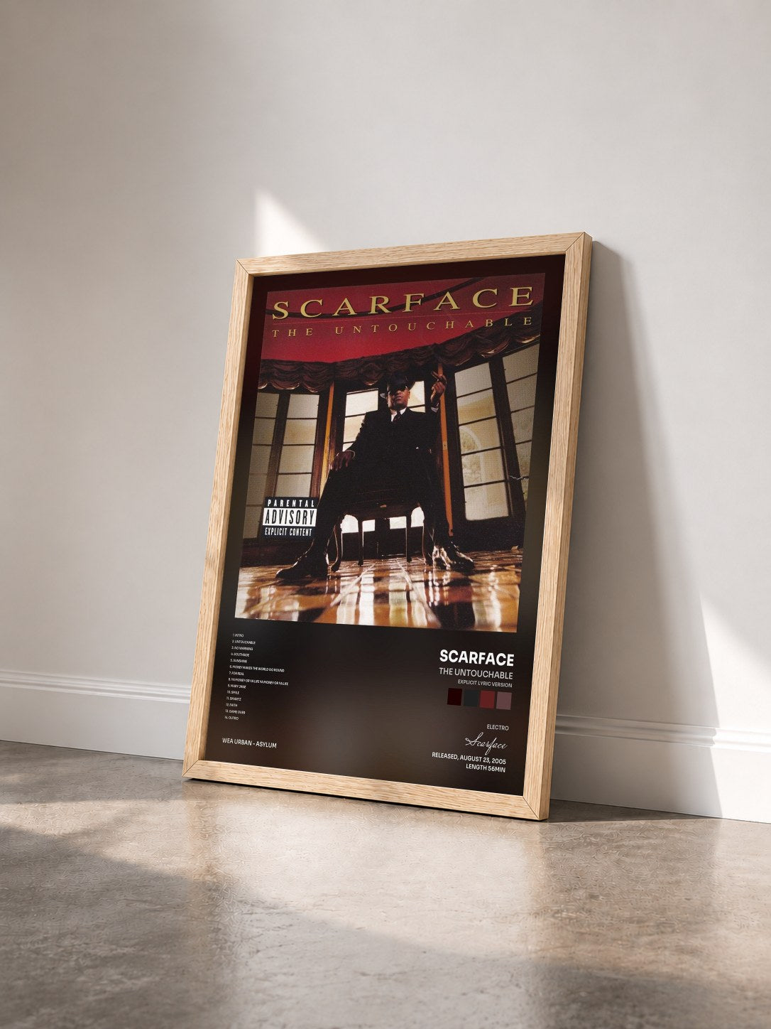 #bois Tableau de l'album The Untouchable (Explicit Lyric Version) de Scarface vu de trois quarts, cadre en bois brut