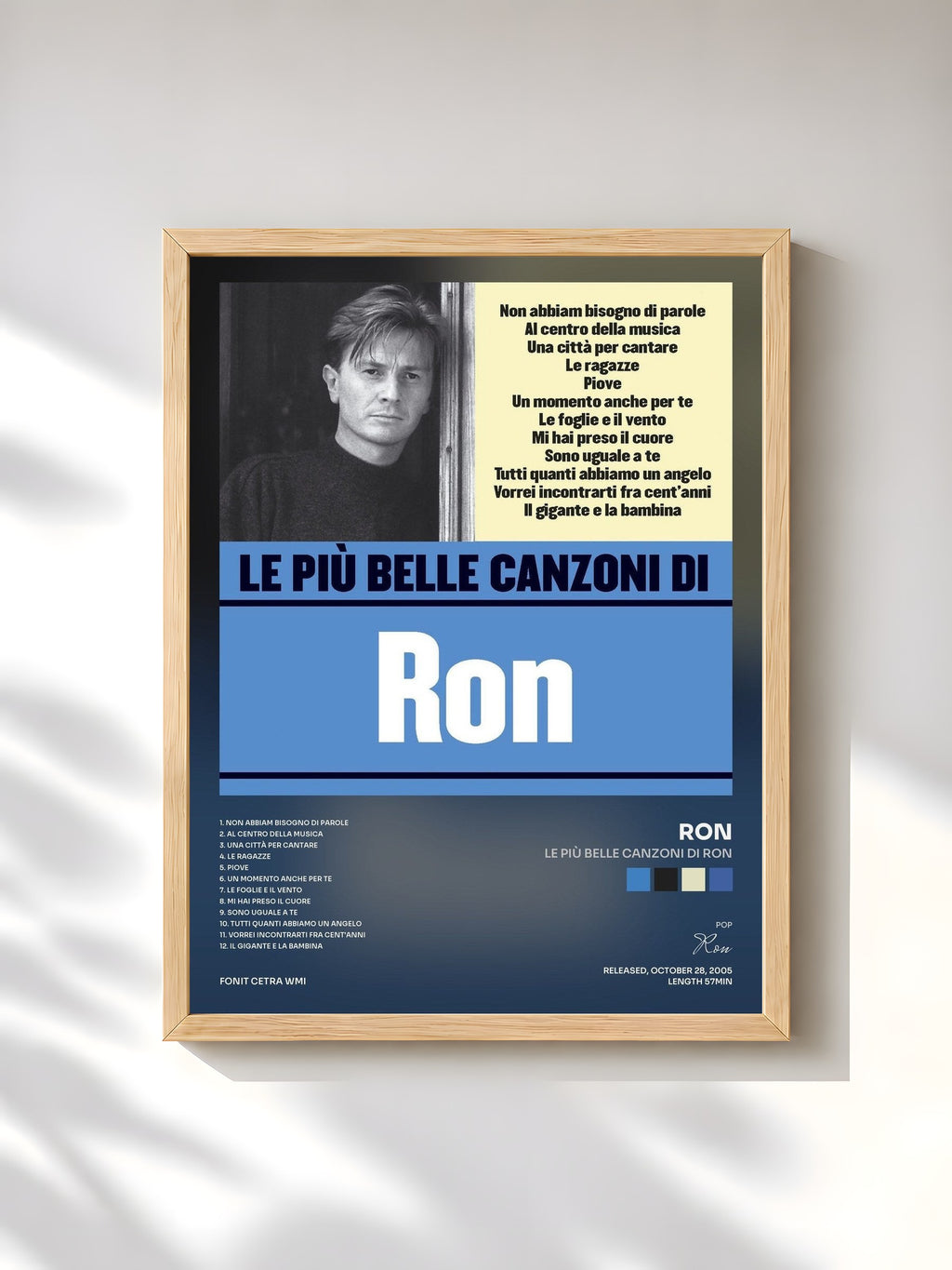 #bois Tableau de l'album Le più belle canzoni di Ron de Ron, cadre en bois brut, imprimé et encadré en France