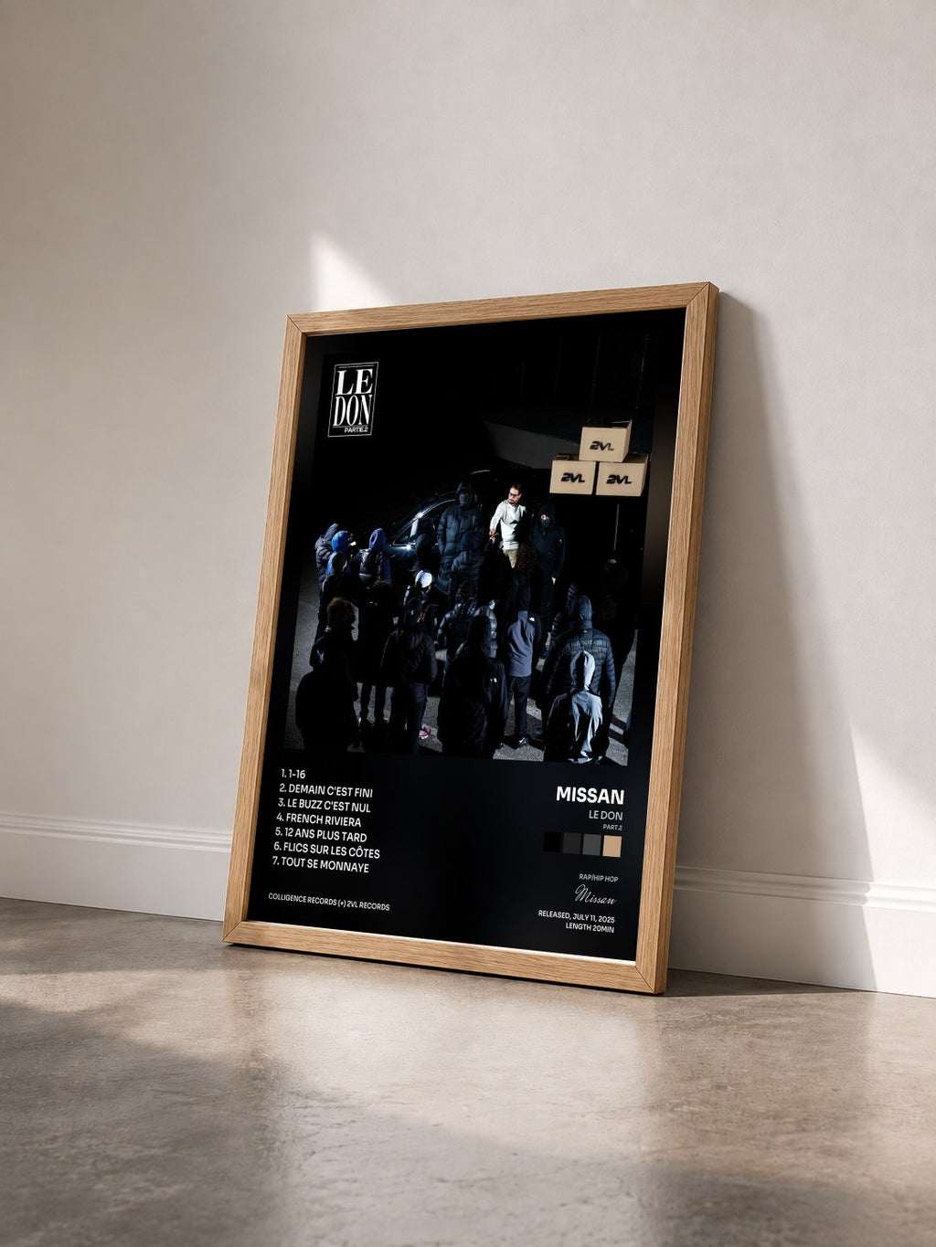 #bois Tableau de l'album Le Don (Part.2) de Missan vu de trois quarts, cadre en bois brut