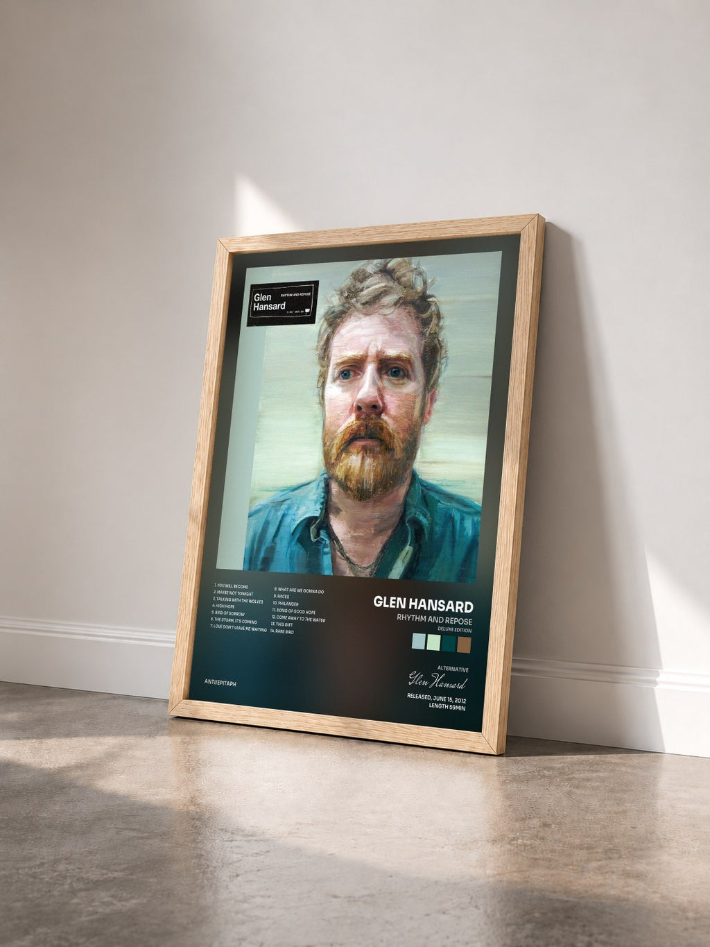 #bois Tableau de l'album Rhythm And Repose (Deluxe Edition) de Glen Hansard vu de trois quarts, cadre en bois brut