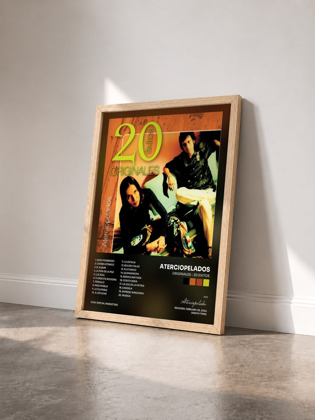 #bois Tableau de l'album Originales - 20 Exitos de Aterciopelados vu de trois quarts, cadre en bois brut