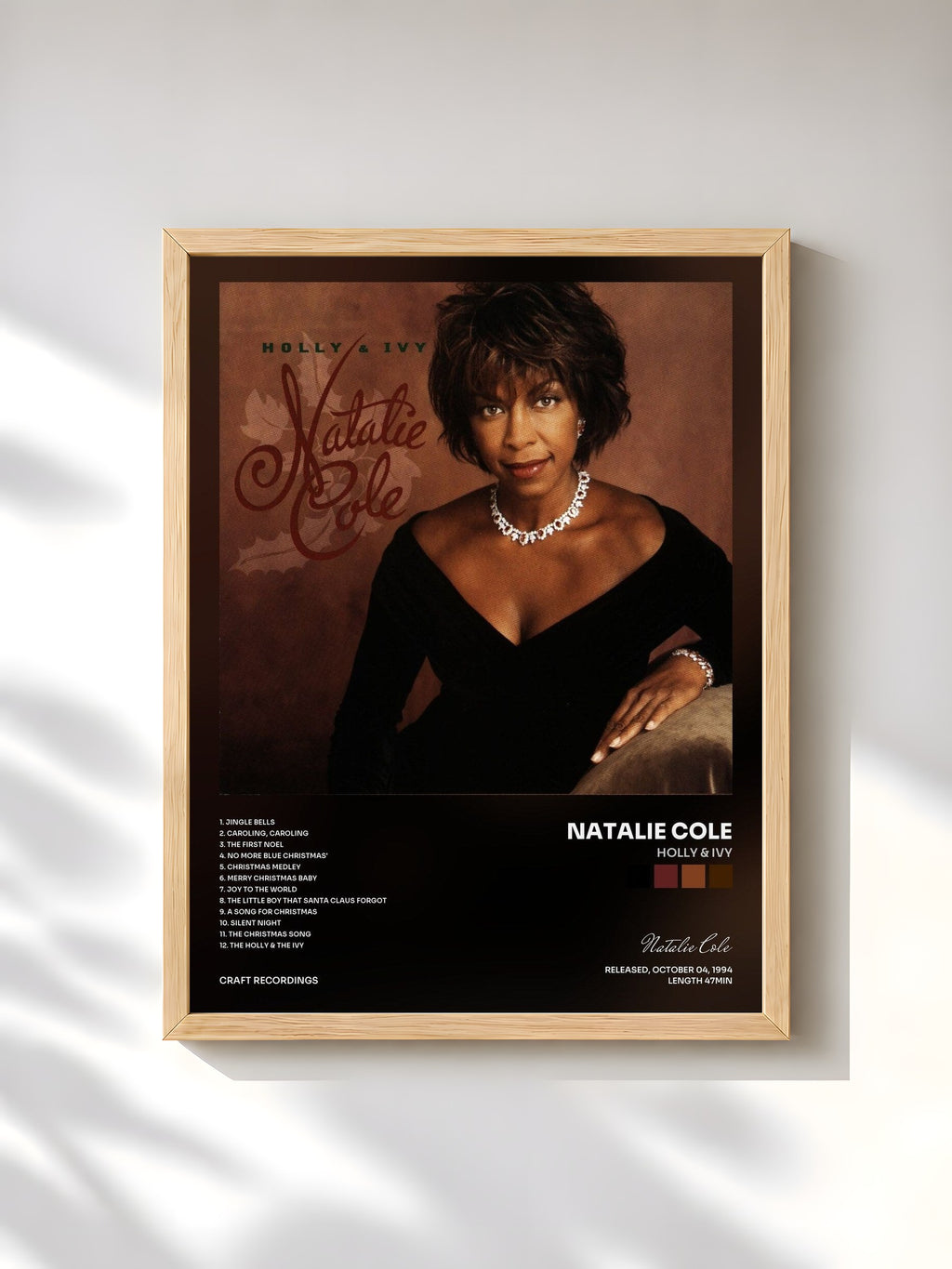 #bois Tableau de l'album Holly & Ivy de Natalie Cole, cadre en bois brut, imprimé et encadré en France