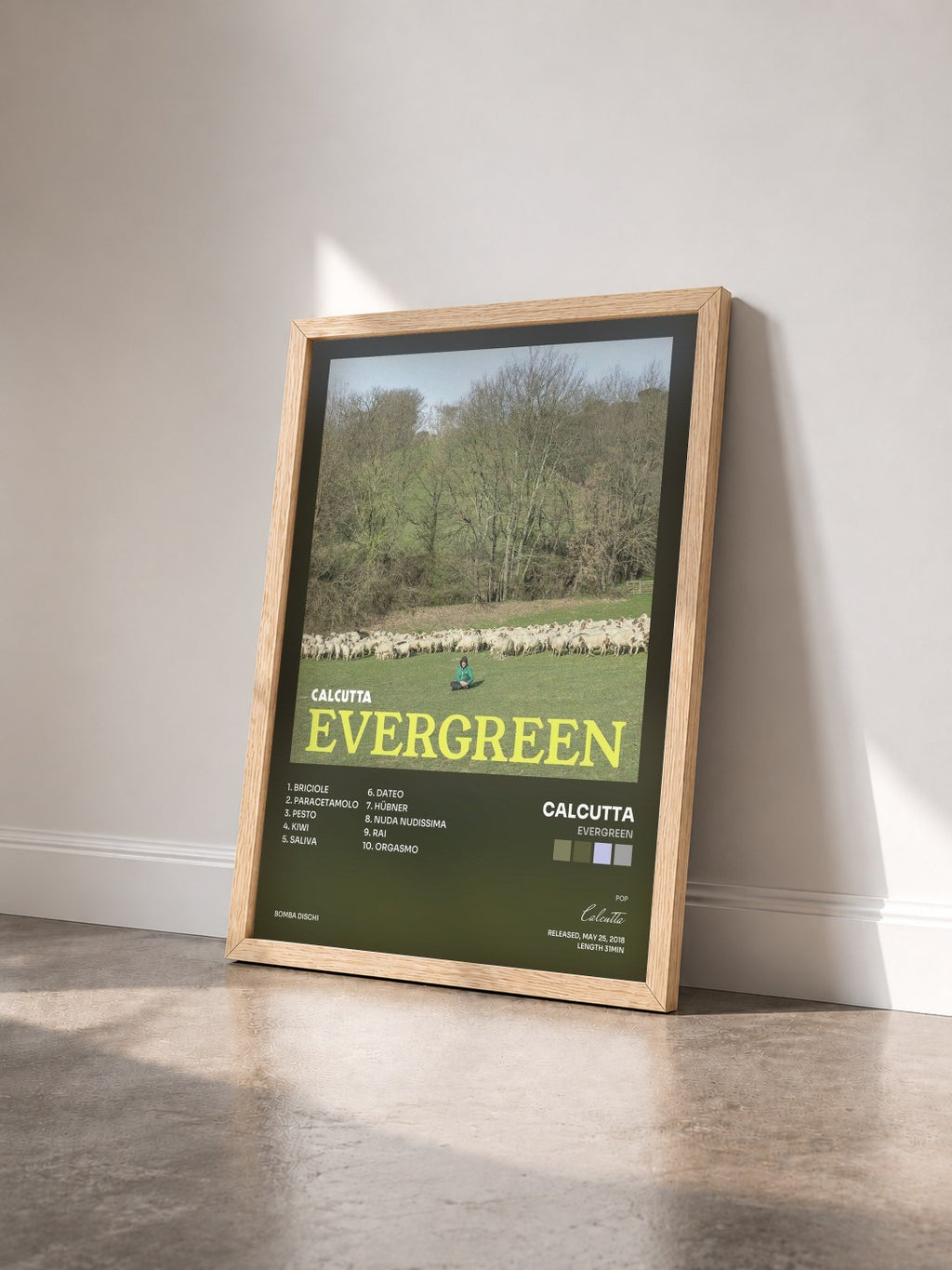 #bois Tableau de l'album Evergreen de Calcutta vu de trois quarts, cadre en bois brut