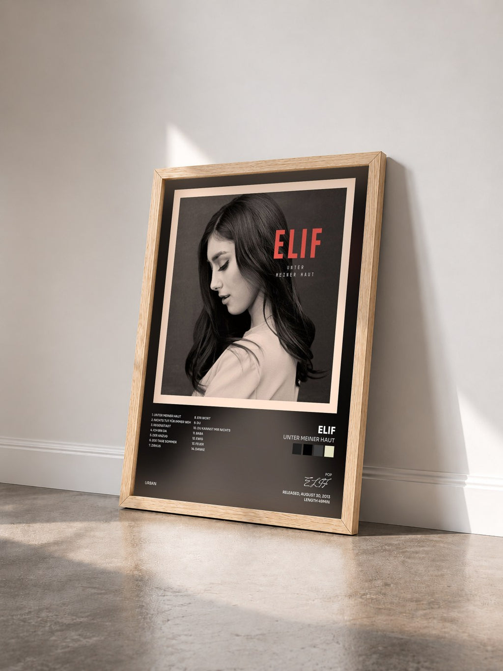 #bois Tableau de l'album Unter meiner Haut de ELIF vu de trois quarts, cadre en bois brut