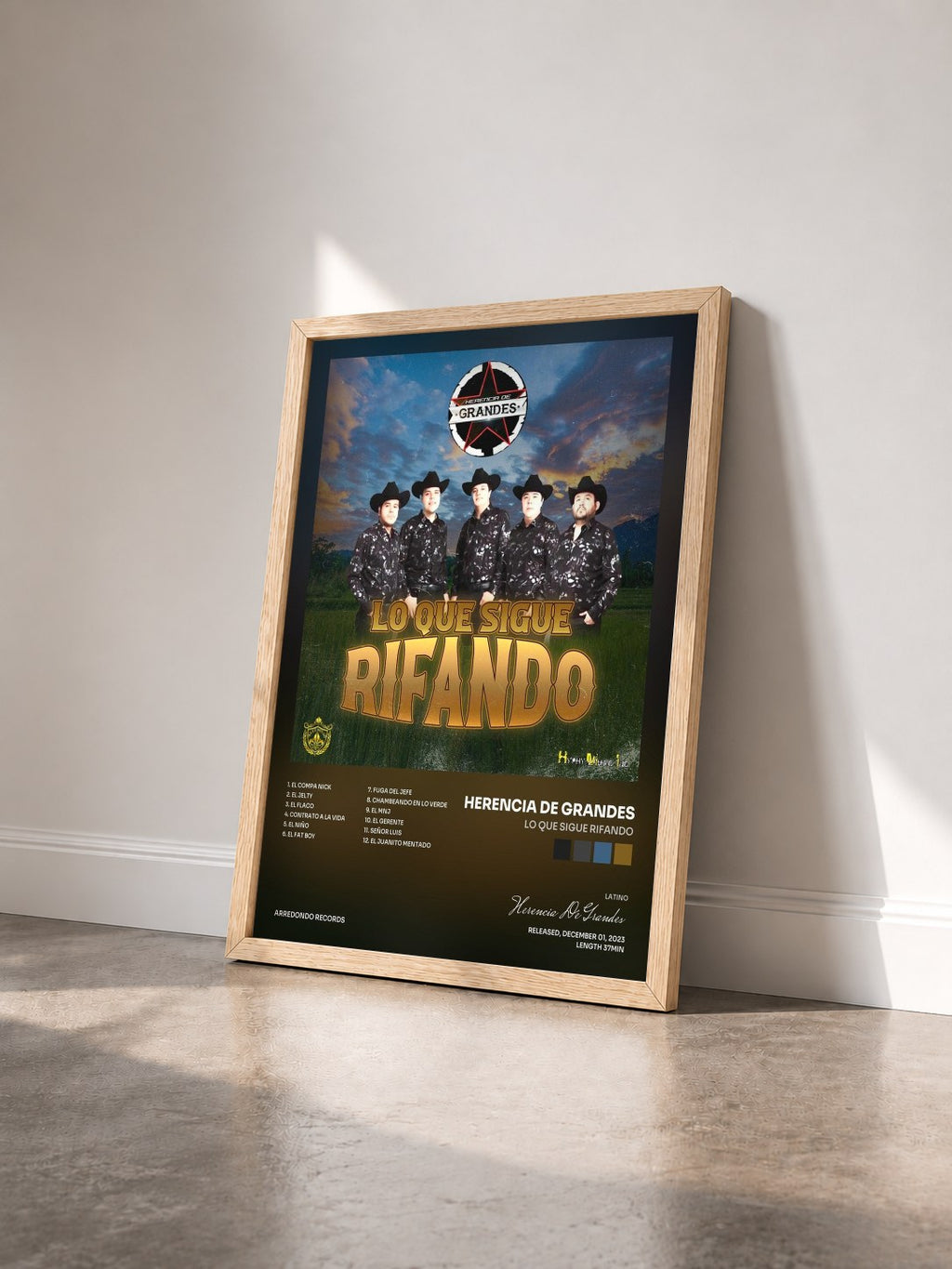 #bois Tableau de l'album Lo Que Sigue Rifando de Herencia De Grandes vu de trois quarts, cadre en bois brut