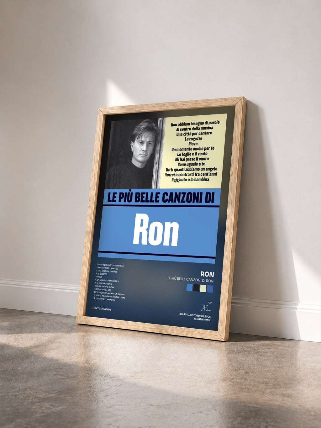 #bois Tableau de l'album Le più belle canzoni di Ron de Ron vu de trois quarts, cadre en bois brut