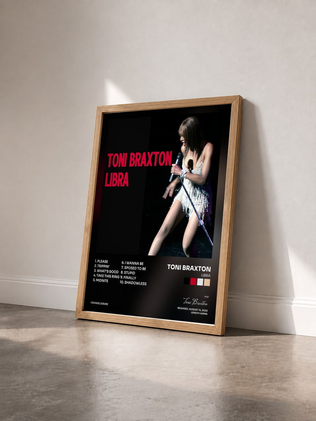 #bois Tableau de l'album Libra de Toni Braxton vu de trois quarts, cadre en bois brut
