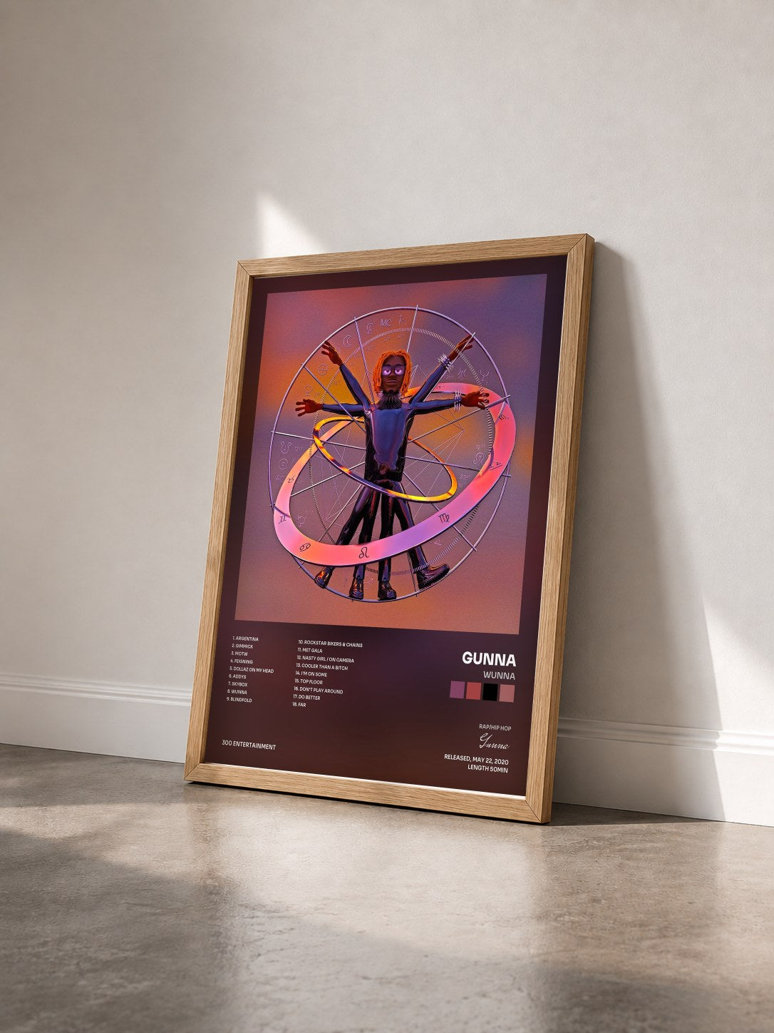 #bois Tableau de l'album WUNNA de Gunna vu de trois quarts, cadre en bois brut