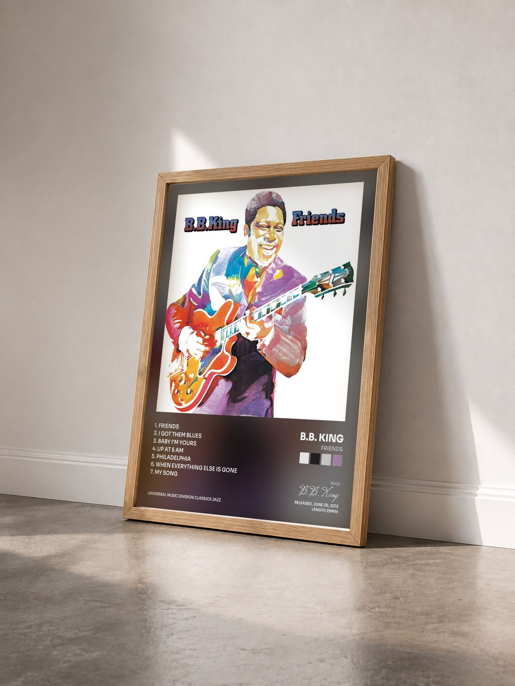 #bois Tableau de l'album Friends de B.B. King vu de trois quarts, cadre en bois brut