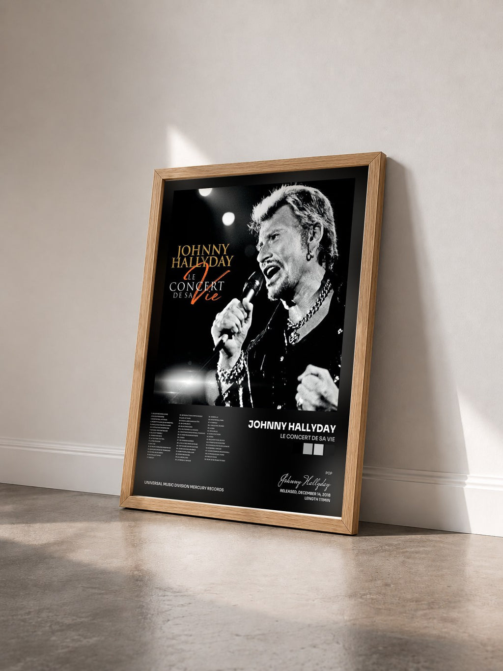 #bois Tableau de l'album Le concert de sa vie de Johnny Hallyday vu de trois quarts, cadre en bois brut