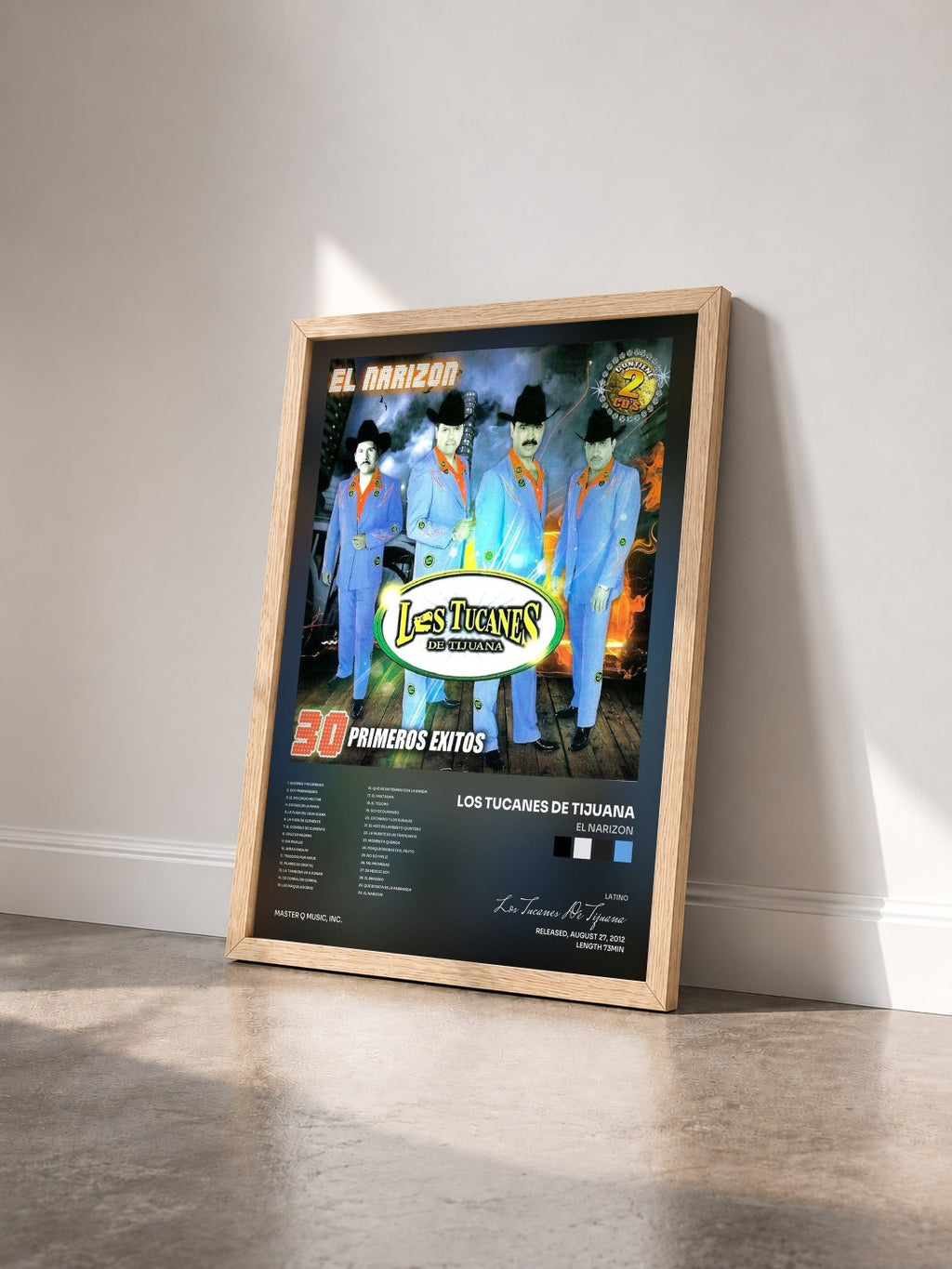 #bois Tableau de l'album El Narizon de Los Tucanes De Tijuana vu de trois quarts, cadre en bois brut