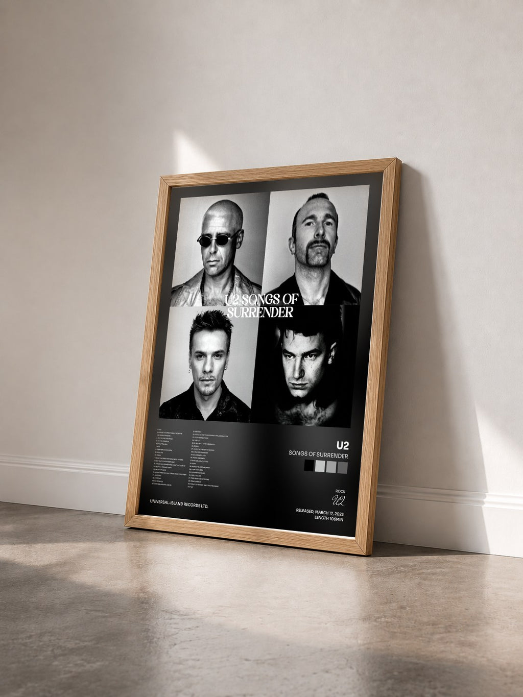 #bois Tableau de l'album Songs Of Surrender de U2 vu de trois quarts, cadre en bois brut