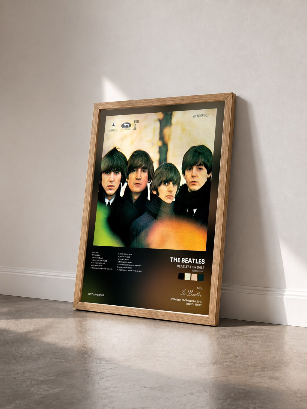 #bois Tableau de l'album Beatles For Sale (Remastered) de The Beatles vu de trois quarts, cadre en bois brut