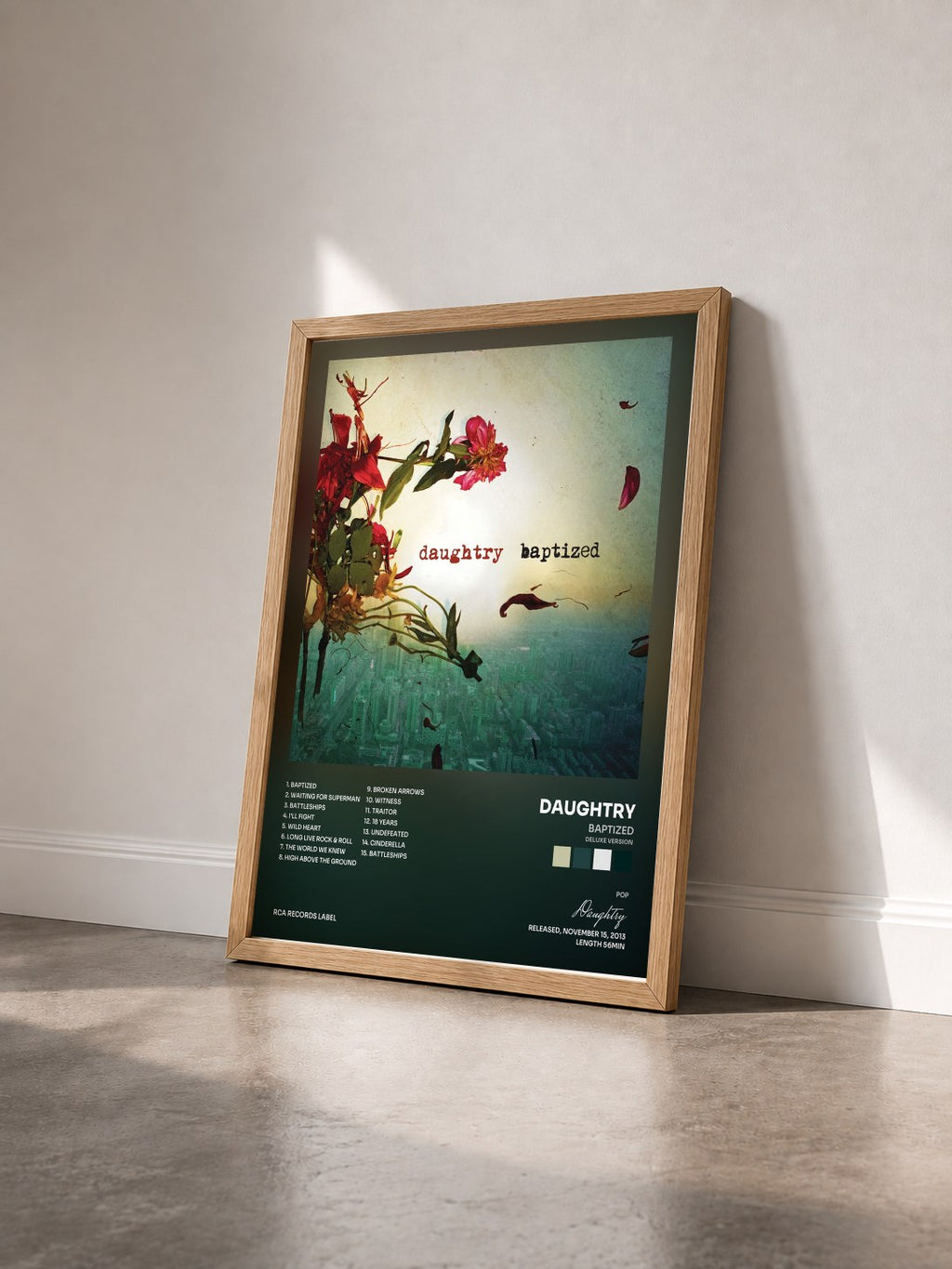 #bois Tableau de l'album Baptized (Deluxe Version) de Daughtry vu de trois quarts, cadre en bois brut