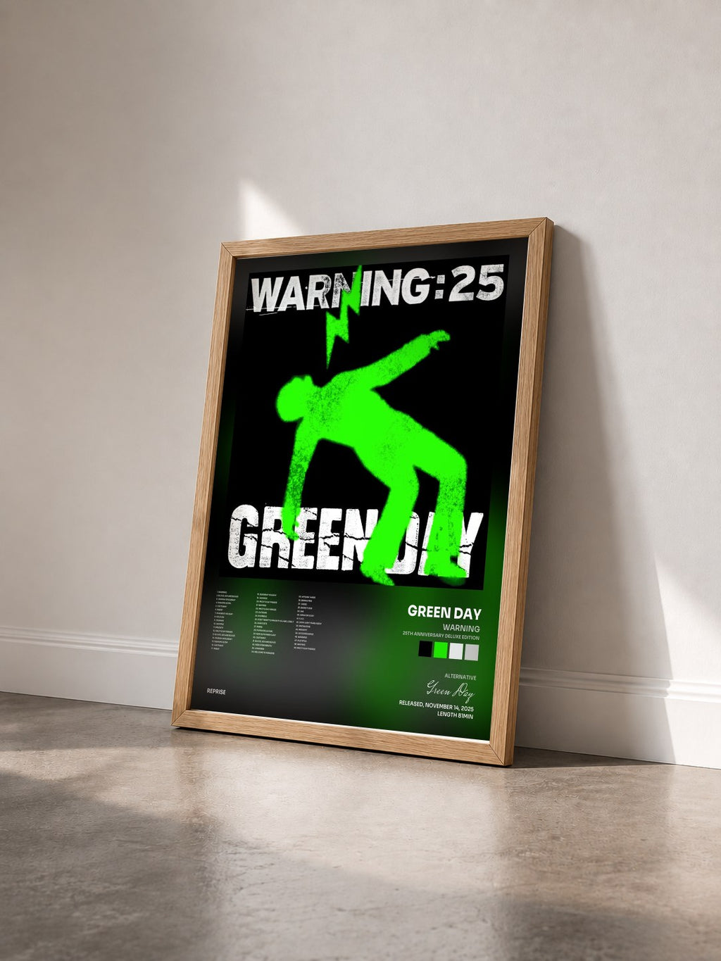 #bois Tableau de l'album Warning (25th Anniversary Deluxe Edition) de Green Day vu de trois quarts, cadre en bois brut