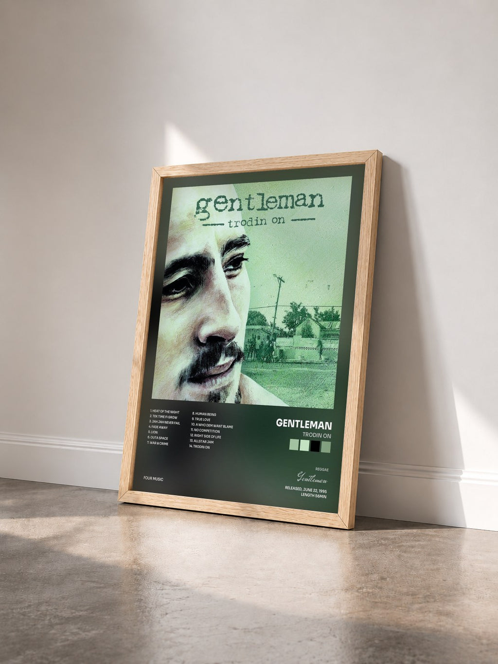 #bois Tableau de l'album Trodin On de Gentleman vu de trois quarts, cadre en bois brut